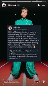 Nikki Hiltz issues clarification to a fan; Instagram - @nikkihiltz